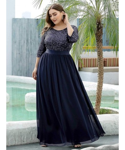 Ever-Pretty Plus Size Women's Round Neck Sequin Maxi Dresses Long Evening Dress 0683-PZ Navy Blue $39.36 Dresses