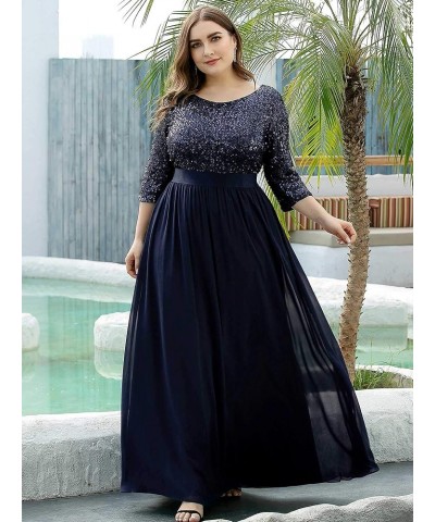 Ever-Pretty Plus Size Women's Round Neck Sequin Maxi Dresses Long Evening Dress 0683-PZ Navy Blue $39.36 Dresses