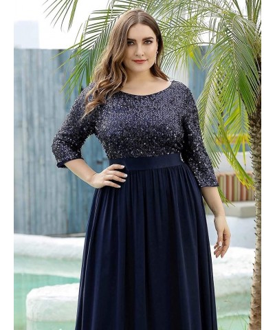 Ever-Pretty Plus Size Women's Round Neck Sequin Maxi Dresses Long Evening Dress 0683-PZ Navy Blue $39.36 Dresses