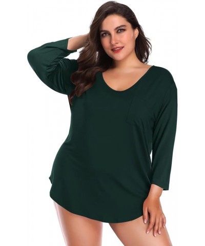 Womens Plus Size Tunic Tops 3/4 Sleeve V Neck T Shirts Basic Tee Loose Blouses with Pocket Dark Green V Neck $10.00 Tops