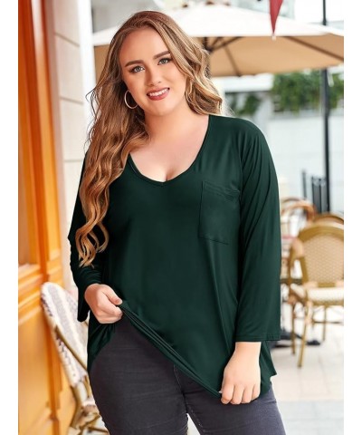 Womens Plus Size Tunic Tops 3/4 Sleeve V Neck T Shirts Basic Tee Loose Blouses with Pocket Dark Green V Neck $10.00 Tops