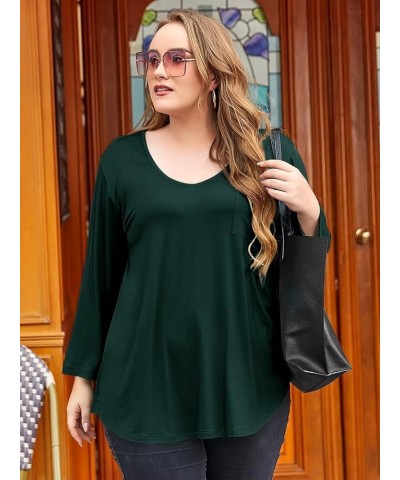 Womens Plus Size Tunic Tops 3/4 Sleeve V Neck T Shirts Basic Tee Loose Blouses with Pocket Dark Green V Neck $10.00 Tops