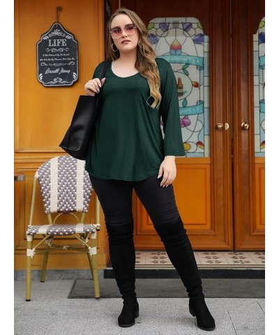 Womens Plus Size Tunic Tops 3/4 Sleeve V Neck T Shirts Basic Tee Loose Blouses with Pocket Dark Green V Neck $10.00 Tops