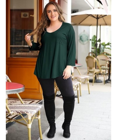 Womens Plus Size Tunic Tops 3/4 Sleeve V Neck T Shirts Basic Tee Loose Blouses with Pocket Dark Green V Neck $10.00 Tops