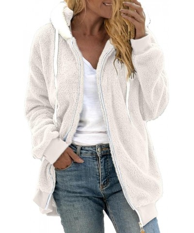 Fuzzy Fleece Jackets for Women Sleeve Thick Warm Hooded Cardigan Coat Warm Hooded Zip Up Fuzzy Womens Winter Women'S 3-beige ...