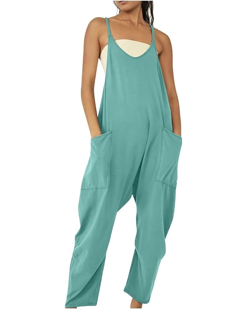 Jumpsuits for Women Casual Summer Sleeveless Rompers Loose Spaghetti Strap Overalls Jumpers with Pockets 2024 Mint Green 01 $...