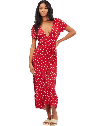 Women's Wrap Front Midi Length Dress Havana Red $26.11 Dresses