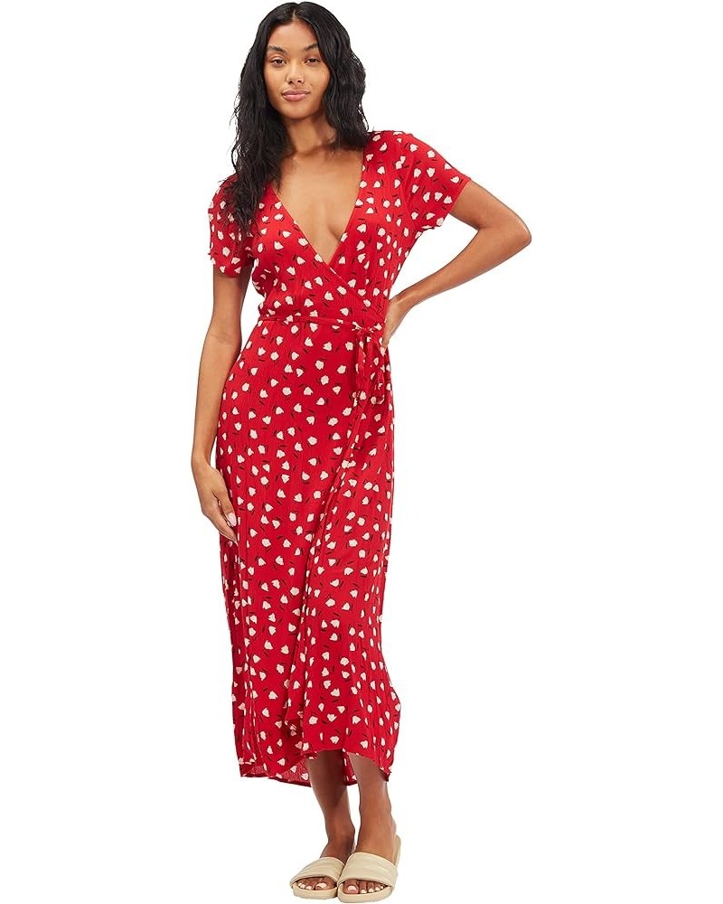 Women's Wrap Front Midi Length Dress Havana Red $26.11 Dresses