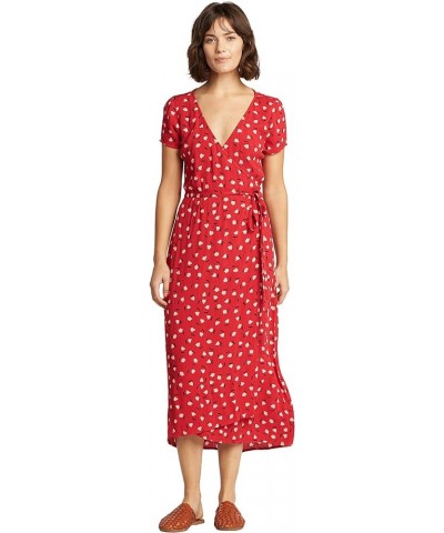 Women's Wrap Front Midi Length Dress Havana Red $26.11 Dresses