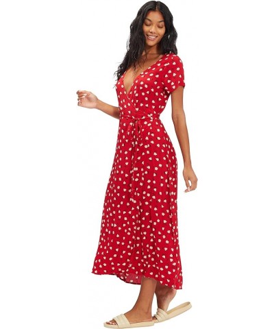 Women's Wrap Front Midi Length Dress Havana Red $26.11 Dresses