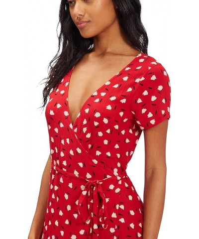 Women's Wrap Front Midi Length Dress Havana Red $26.11 Dresses