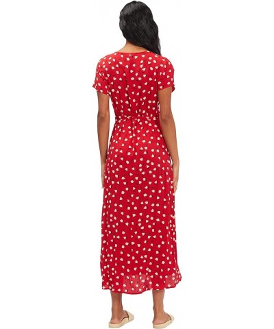 Women's Wrap Front Midi Length Dress Havana Red $26.11 Dresses