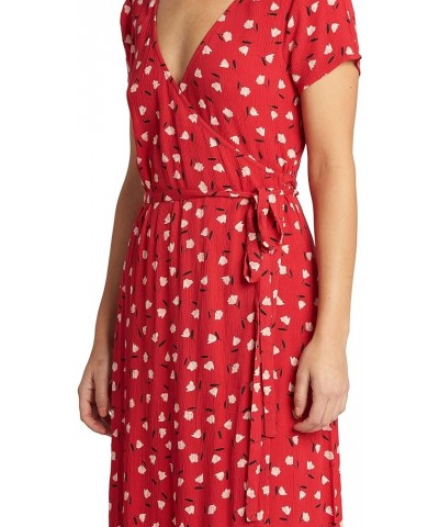 Women's Wrap Front Midi Length Dress Havana Red $26.11 Dresses