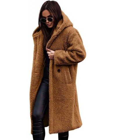 Women Winter Coat Hooded Fuzzy Fleece Warm Button Down Long Warm Outwear Jackets with Pockets Color 1 $28.07 Jackets