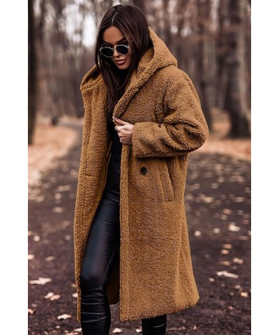 Women Winter Coat Hooded Fuzzy Fleece Warm Button Down Long Warm Outwear Jackets with Pockets Color 1 $28.07 Jackets