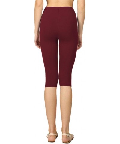 Womens High Waist Basic Solid Cotton Soft Capri Leggings Dark Burgundy $11.31 Leggings