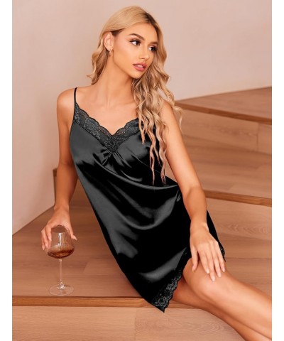 Women's Nightgown V-neck Chemise Sleepwear Lace Nightwear Soft Lingerie for Women S-black $10.19 Sleep & Lounge