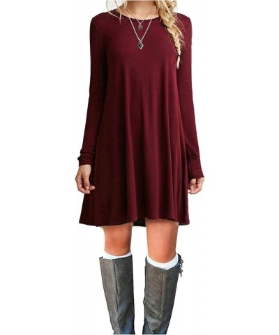 Women's Casual Plain Simple Long Sleeve T-Shirt Loose Dress 13wine Red $17.27 Dresses