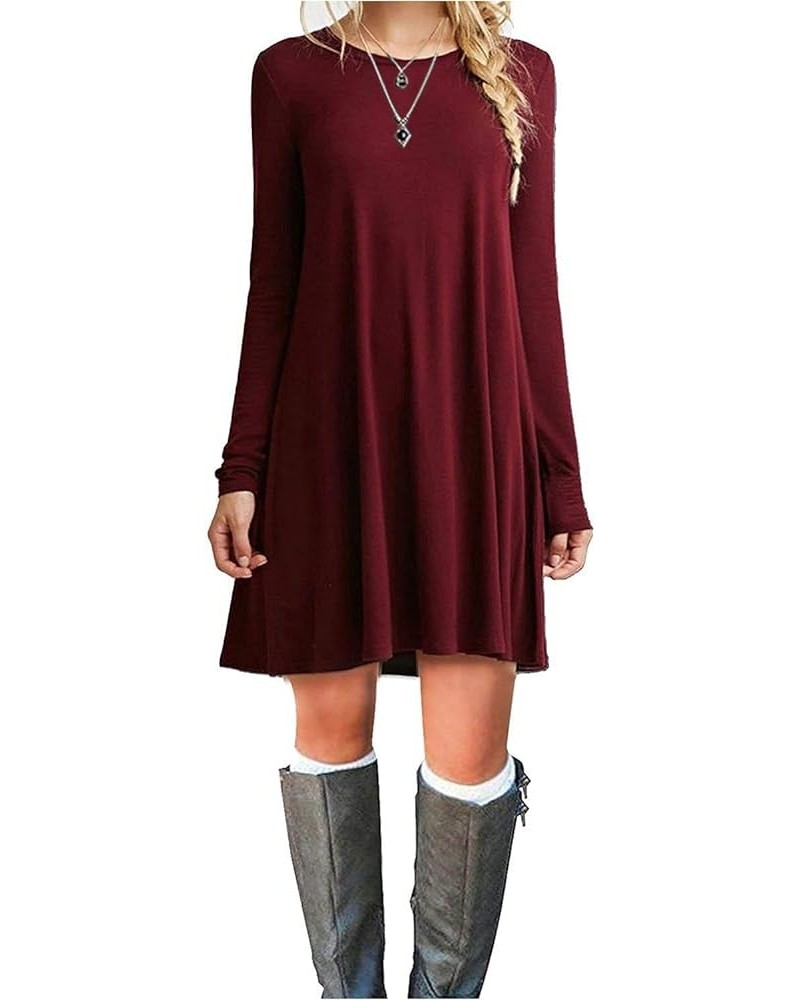 Women's Casual Plain Simple Long Sleeve T-Shirt Loose Dress 13wine Red $17.27 Dresses