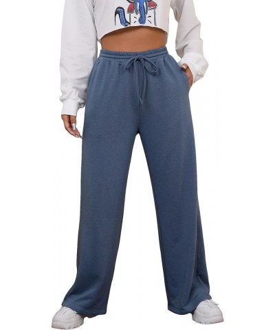 Women's Drawstring Waist Straight Leg Sweatpants Casual Wide Leg Pants Dusty Blue $16.00 Activewear