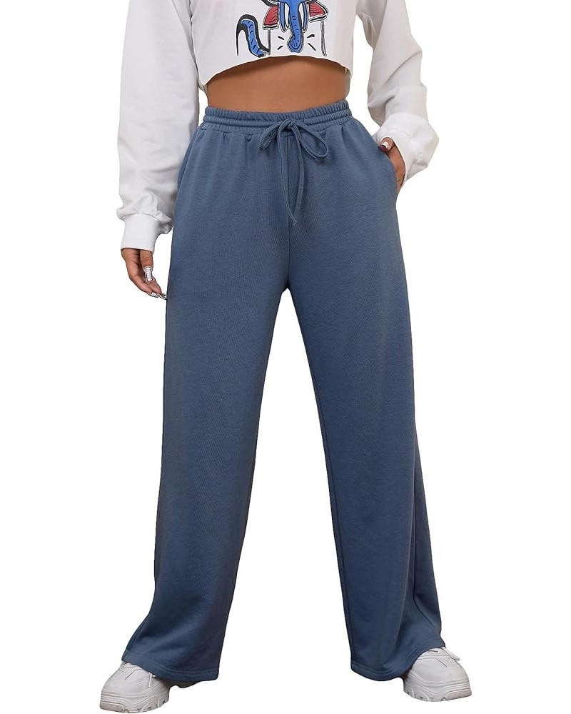 Women's Drawstring Waist Straight Leg Sweatpants Casual Wide Leg Pants Dusty Blue $16.00 Activewear