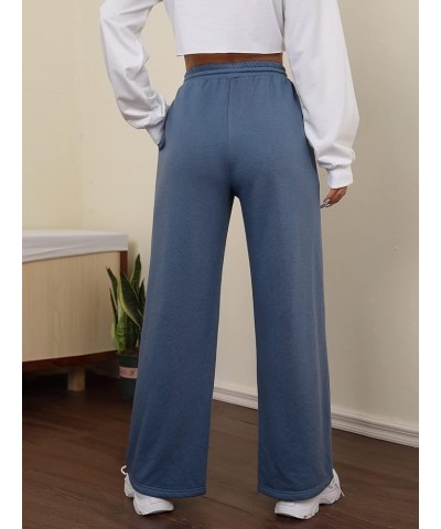 Women's Drawstring Waist Straight Leg Sweatpants Casual Wide Leg Pants Dusty Blue $16.00 Activewear