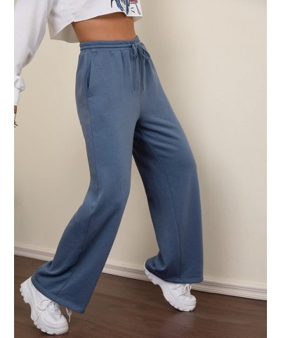 Women's Drawstring Waist Straight Leg Sweatpants Casual Wide Leg Pants Dusty Blue $16.00 Activewear