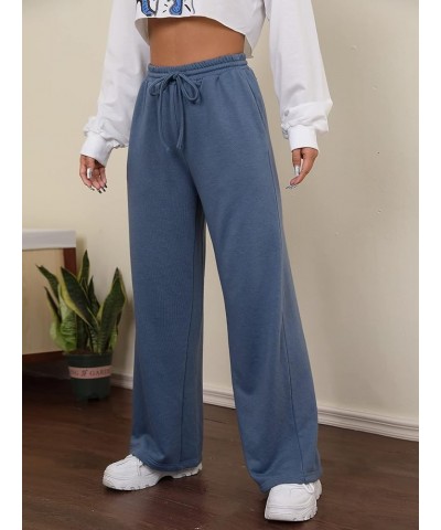 Women's Drawstring Waist Straight Leg Sweatpants Casual Wide Leg Pants Dusty Blue $16.00 Activewear