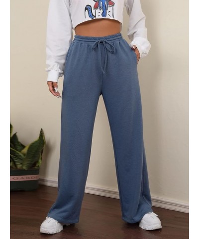 Women's Drawstring Waist Straight Leg Sweatpants Casual Wide Leg Pants Dusty Blue $16.00 Activewear