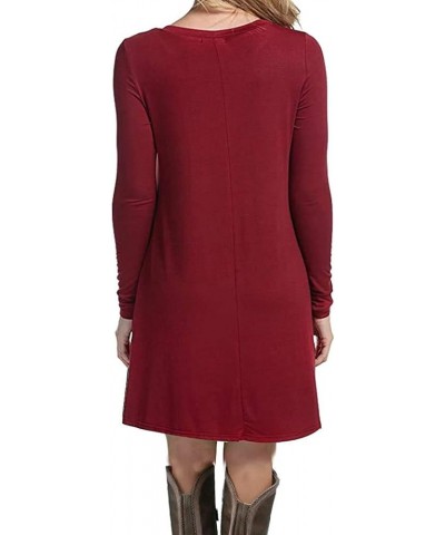 Women's Casual Plain Simple Long Sleeve T-Shirt Loose Dress 13wine Red $17.27 Dresses