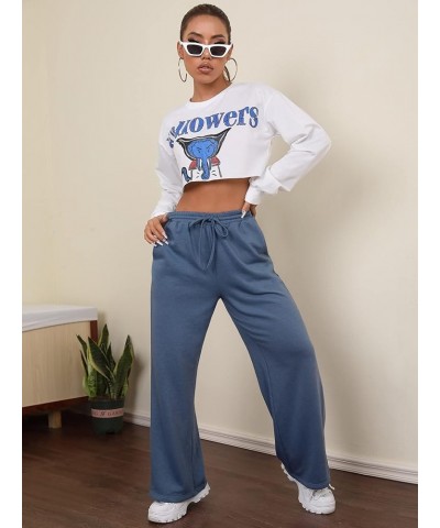 Women's Drawstring Waist Straight Leg Sweatpants Casual Wide Leg Pants Dusty Blue $16.00 Activewear