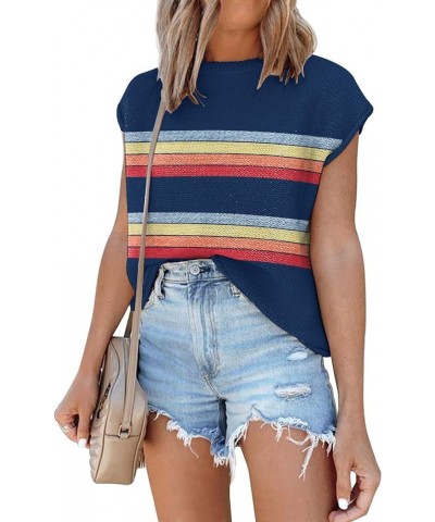 Cap Sleeve Knit Sweater Tops Sleeveless Vest Summer Tops 2024 Clothes Oversized Tank Tops Trendy T Shirts Color Blue $15.18 S...