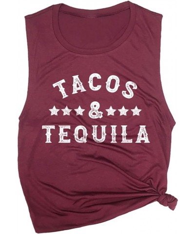 Tacos & Tequila Tank Top, Workout Muscle Tee, Cinco De Mayo, Tacos & Tequila, Sleeveless Maroon $16.42 Activewear