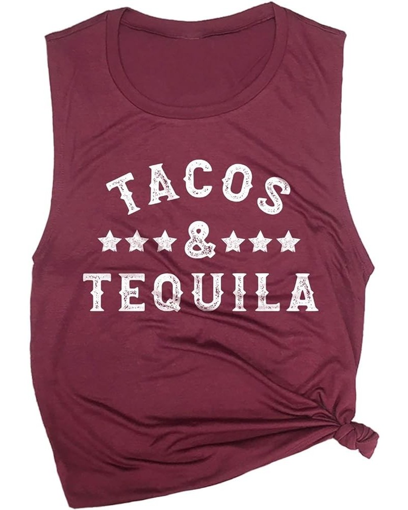 Tacos & Tequila Tank Top, Workout Muscle Tee, Cinco De Mayo, Tacos & Tequila, Sleeveless Maroon $16.42 Activewear