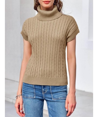 Womens Turtleneck Cable Knit Sweater Vest Sleeveless Pullover Sweaters Cap Sleeve Casual Tank Tops Khaki $12.53 Sweaters