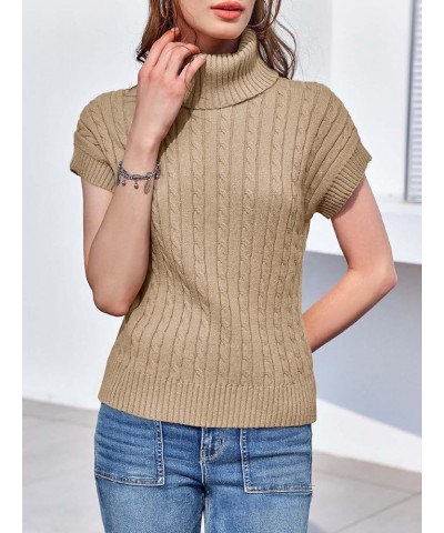 Womens Turtleneck Cable Knit Sweater Vest Sleeveless Pullover Sweaters Cap Sleeve Casual Tank Tops Khaki $12.53 Sweaters