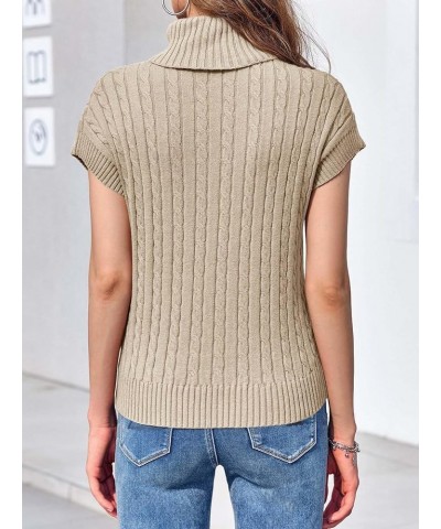 Womens Turtleneck Cable Knit Sweater Vest Sleeveless Pullover Sweaters Cap Sleeve Casual Tank Tops Khaki $12.53 Sweaters