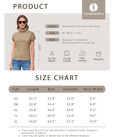 Womens Turtleneck Cable Knit Sweater Vest Sleeveless Pullover Sweaters Cap Sleeve Casual Tank Tops Khaki $12.53 Sweaters