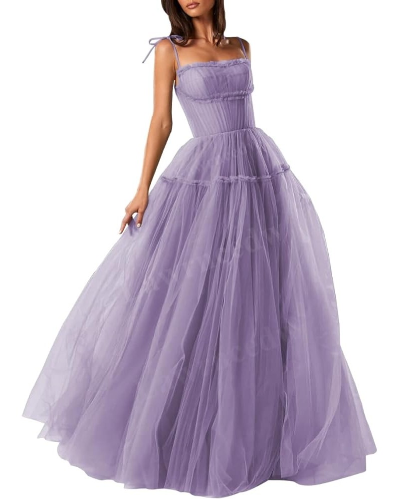 Spaghetti Straps Prom Dresses Tulle Long Formal Evening Party Gowns for Women Backless Bridesmaid Dress A-Line Wisteria $34.4...