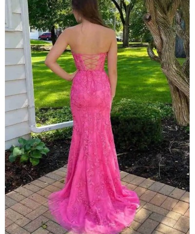 Women's Lace Flower Appliques Prom Dresses Long Mermaid Tulle Formal Evening Party Gowns Fuchsia $38.25 Dresses