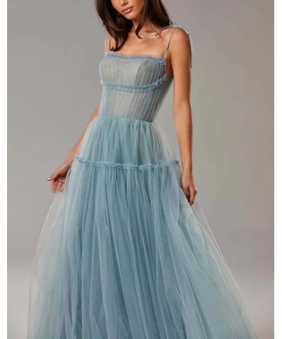 Spaghetti Straps Prom Dresses Tulle Long Formal Evening Party Gowns for Women Backless Bridesmaid Dress A-Line Wisteria $34.4...