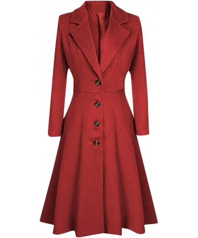 Women Wool Coat Petite Women Swing Single Breasted Pea Coat Notch Lapel Lined A-Line Long Vintage Overcoat Jacket Red $16.24 ...