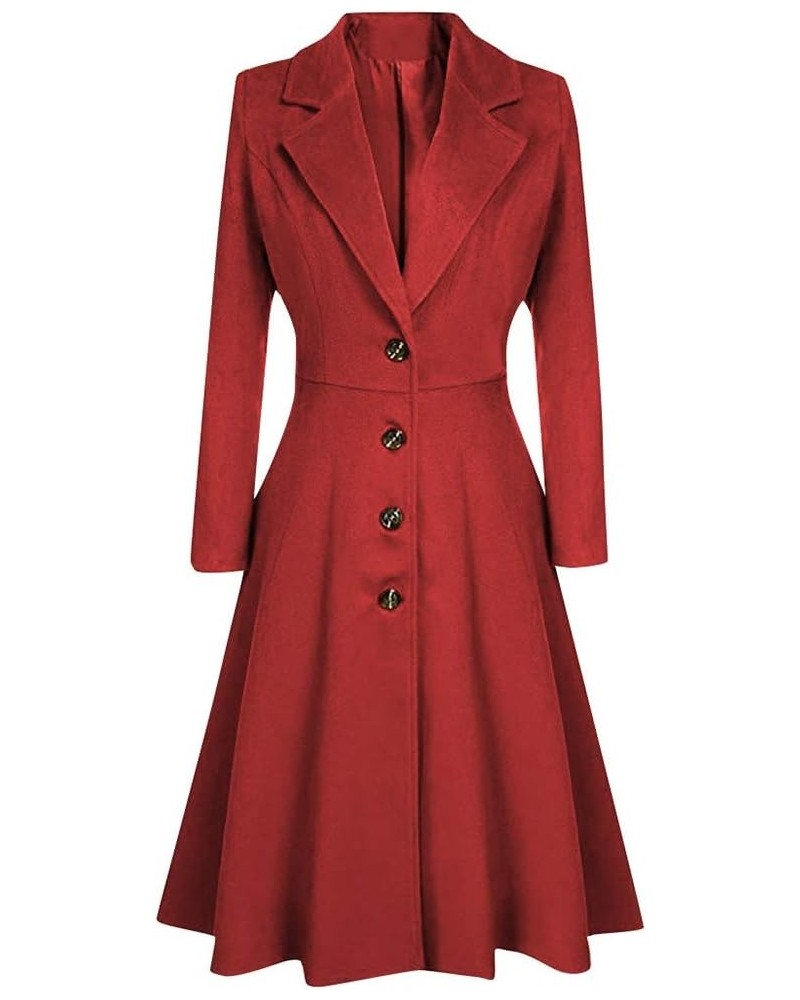 Women Wool Coat Petite Women Swing Single Breasted Pea Coat Notch Lapel Lined A-Line Long Vintage Overcoat Jacket Red $16.24 ...