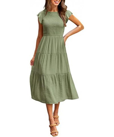 Women Summer Casual Midi Dress Smocked Elastic Waist Midi Dress Boho A-Line Maxi Dress Green $17.20 Dresses