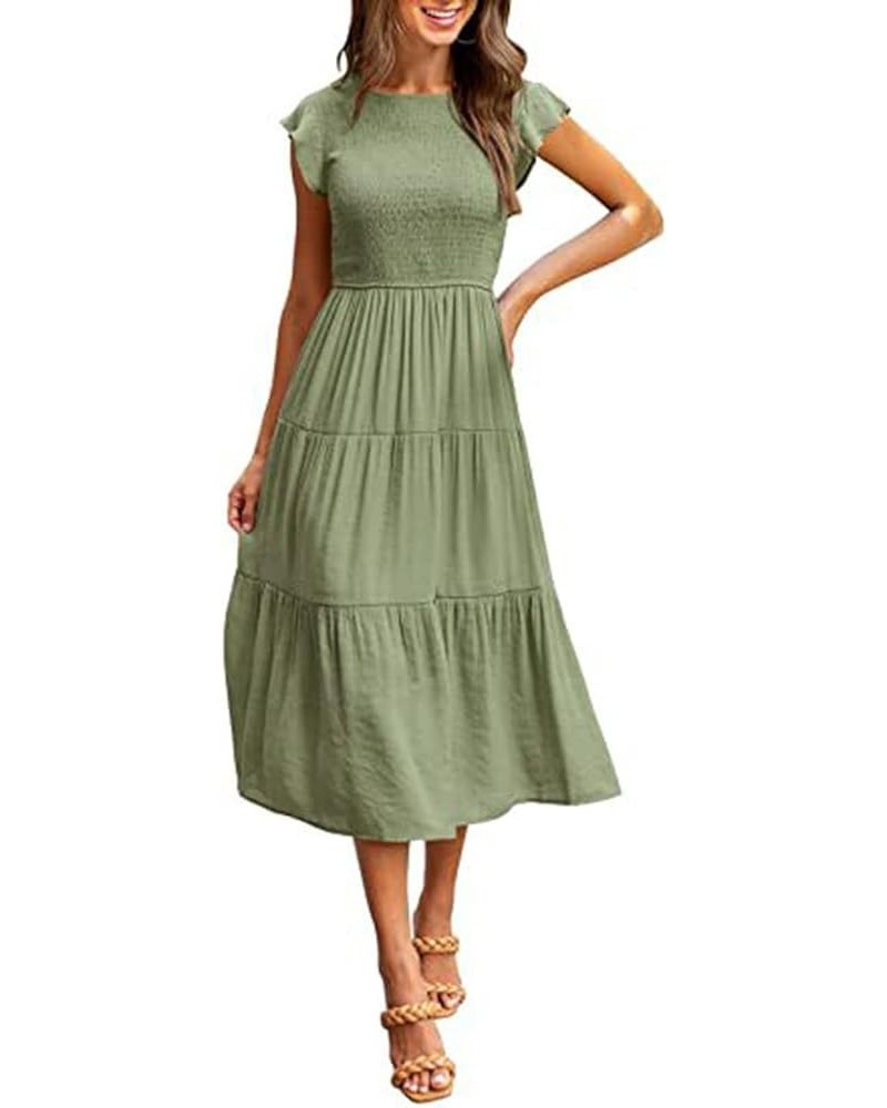 Women Summer Casual Midi Dress Smocked Elastic Waist Midi Dress Boho A-Line Maxi Dress Green $17.20 Dresses