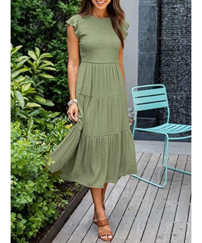 Women Summer Casual Midi Dress Smocked Elastic Waist Midi Dress Boho A-Line Maxi Dress Green $17.20 Dresses