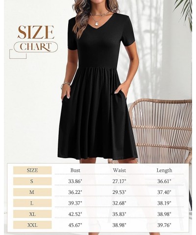 2 Pcs Women's Short Sleeve Empire Waist Dresses V Neck Loose Swing Pleated Dress with Pockets Black, Dark Blue $21.00 Dresses