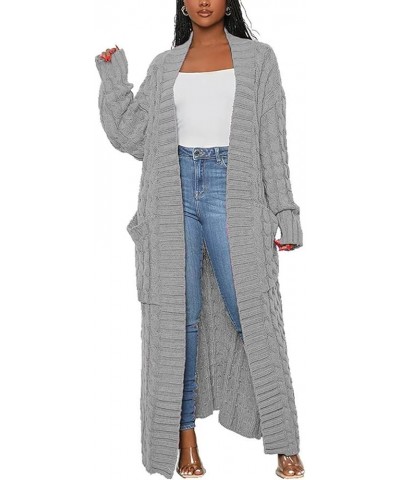 Fall Open Front Long Cardigan Sweaters for Women Chunky Long Sleeve Knit Sweater Coats with Pockets R8969-grey $29.57 Sweaters