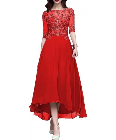 Women's A Line Tea Length Mother of The Bride Dresses with Sleeve Lace Applique Chiffon Formal Evening Gown Red $30.75 Dresses