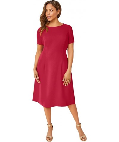 Women's Plus Size Short Sleeve Fit and Flare Dress Classic Red $30.87 Dresses